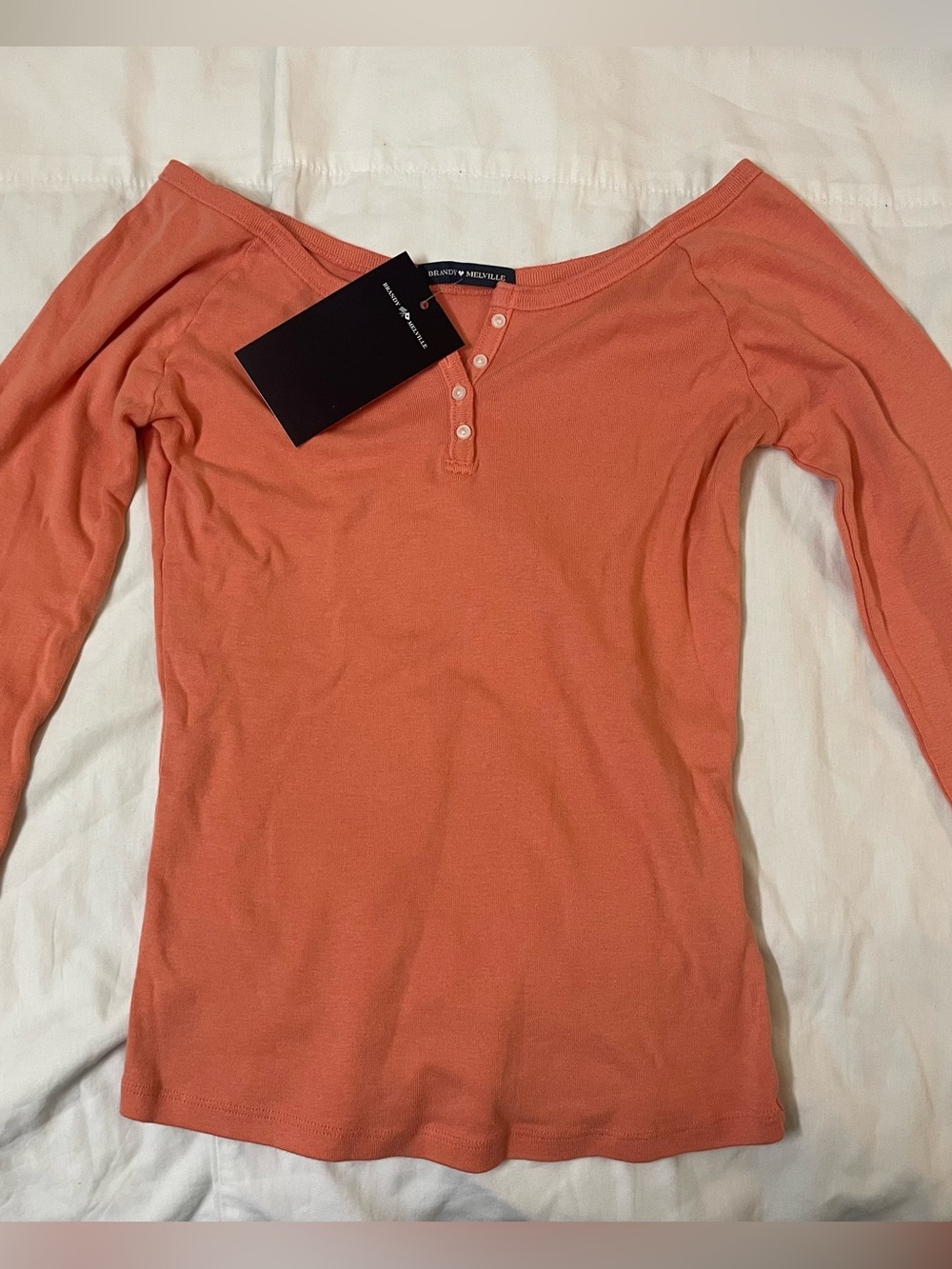 Brandy Melville Coral Henley Long-Sleeve Top